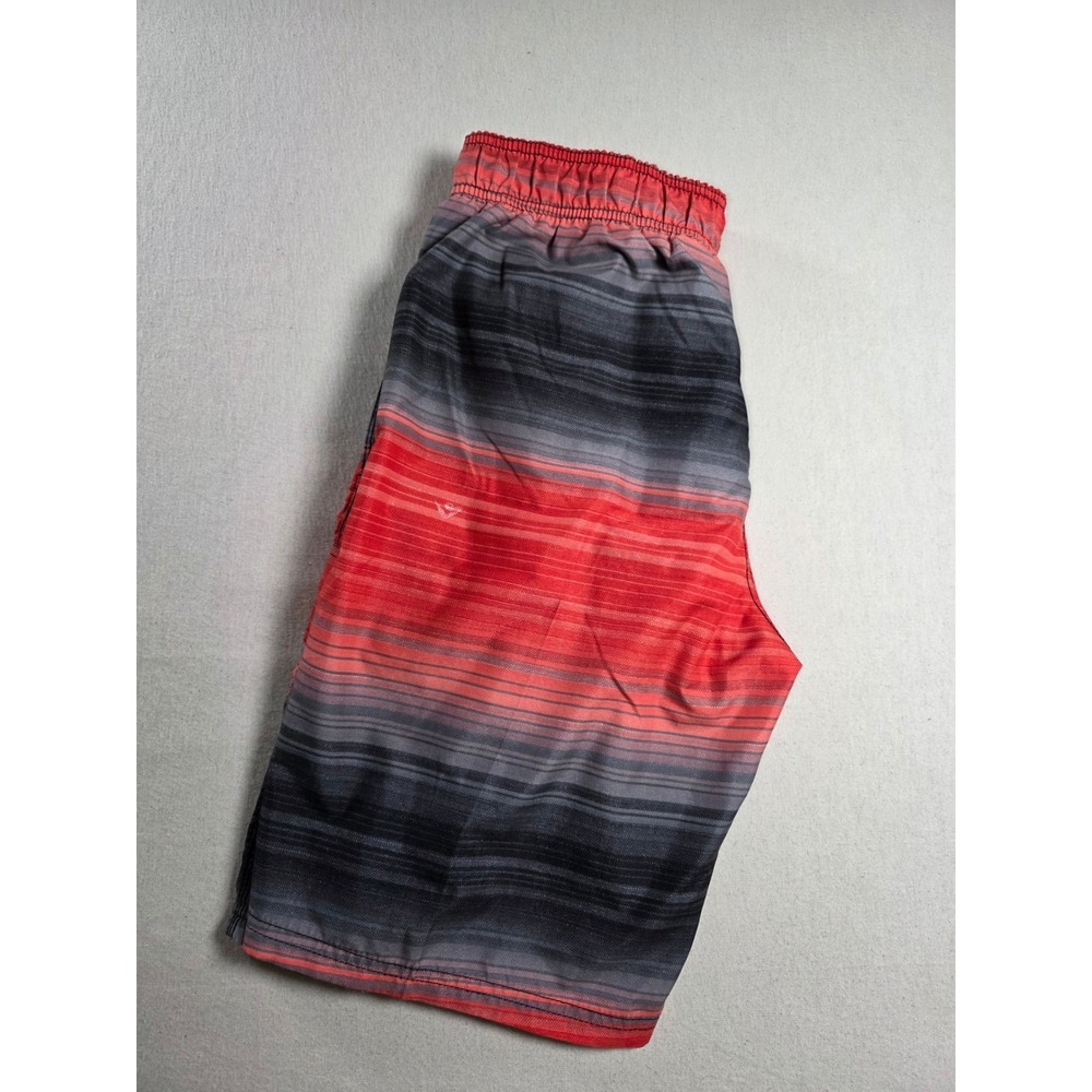 Kanu Surf Mens Medium Red Black Ombre Striped Swim Trunks Cargo Board Shorts